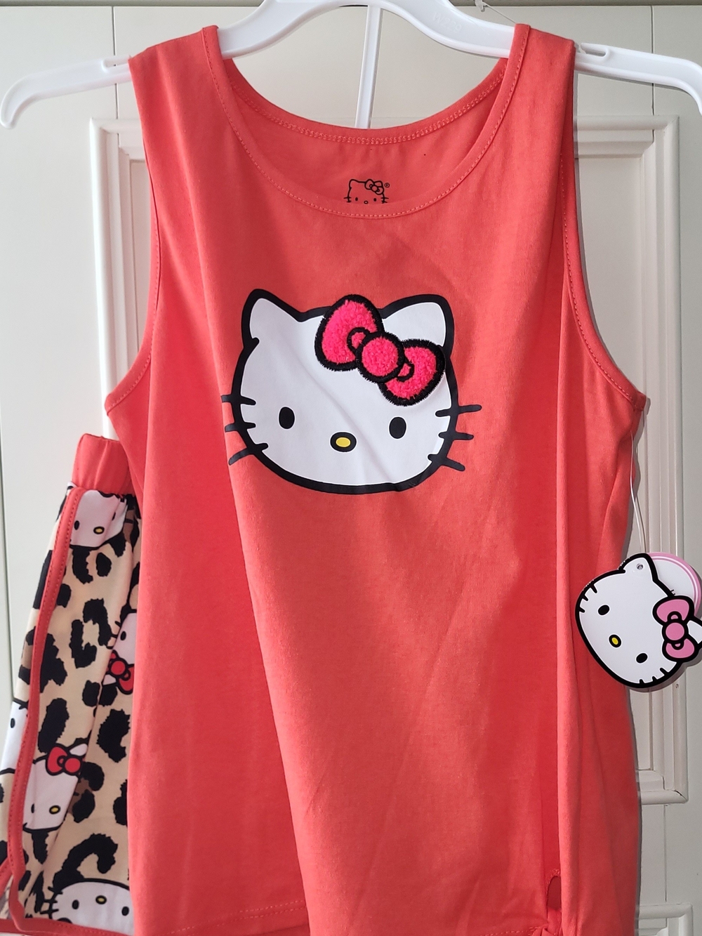 Hello Kitty Coral Top with Leopard Print Hello Kitty Shorts 12 - NWT